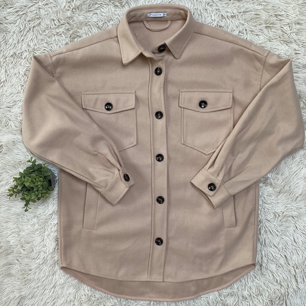Staccato Button Down Shacket Tan - image 3